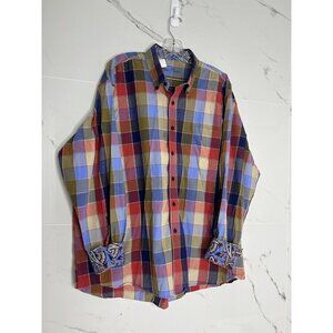 Alan Flusser Madras Mens XXL 2XL Cotton Button Front Shirt Bright Cowboy Country